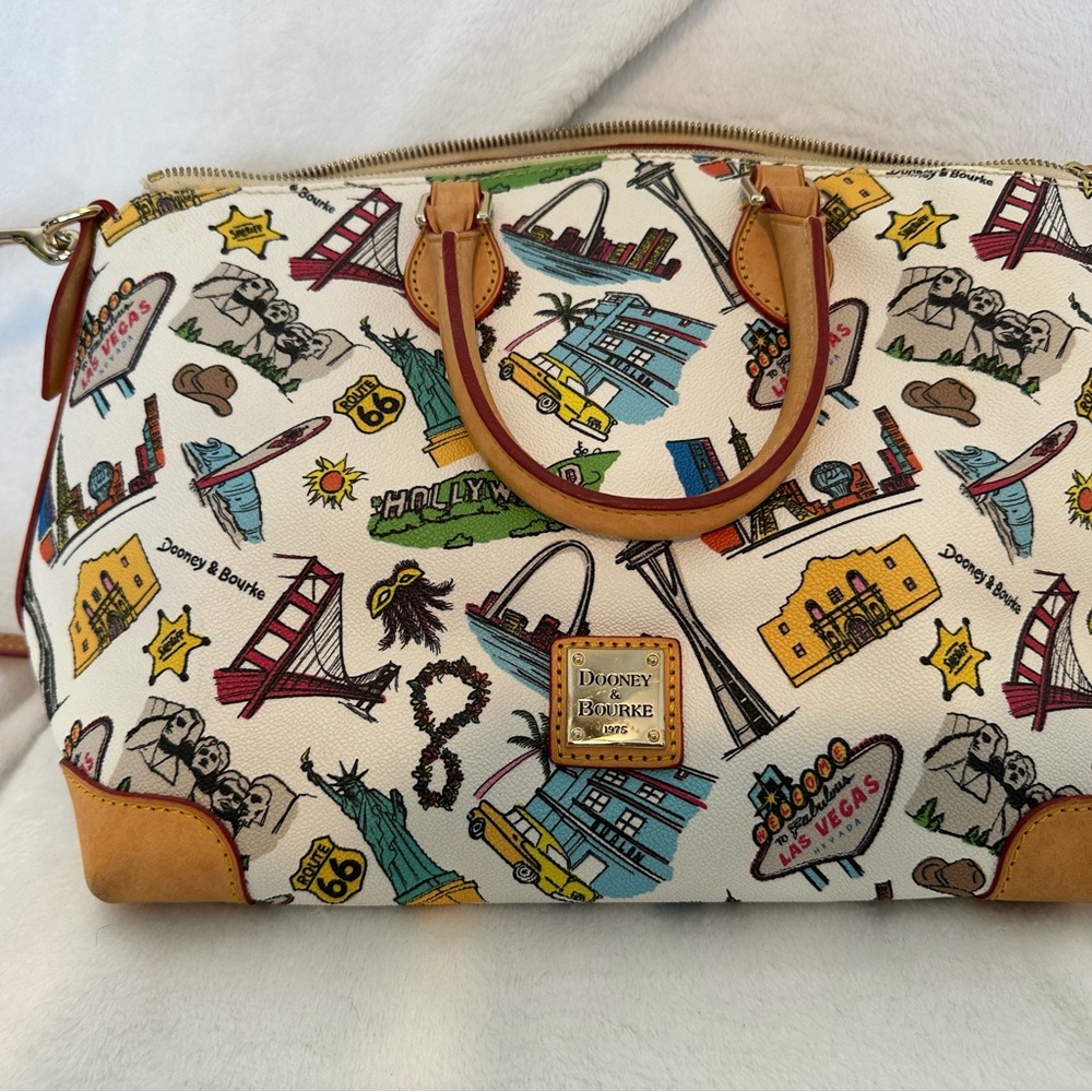 Dooney & Bourke City Print Satchel Crossbody / Rare Landmark Print